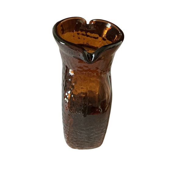 Double Spouted Water Carafe Brown with Dimpled Glass Wonderful Condition - Picture 2 of 5